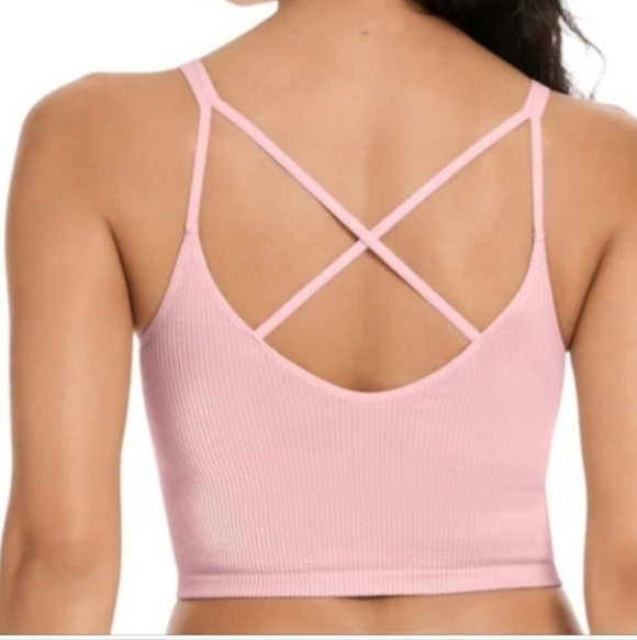 Lemon Set Of 2 Ribbed Yoga Bras Women's Size Large Cream Pink Seamless Lounge - Picture 5 of 15
